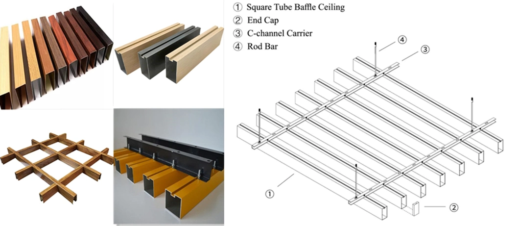 Powder Coated Aluminum Profile Mullion Rectangular Aluminum Square Tube Ceiling